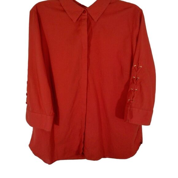 Chico's Size 2 US Med Women's Orange Top Button Front 3/4 Sleeve - Picture 5 of 6